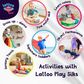 A vibrant set of sensory play silk scarves, ideal for toddlers and kids, made for fun, creative play activities.